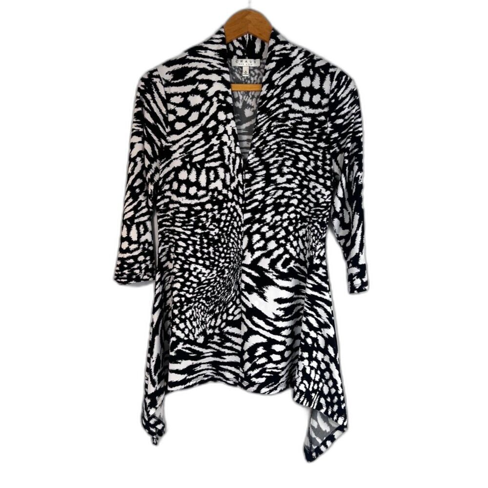 Chaus Sharkbite Abstract Vneck Stretchy Blouse Office Work Bold Pattern Size SM